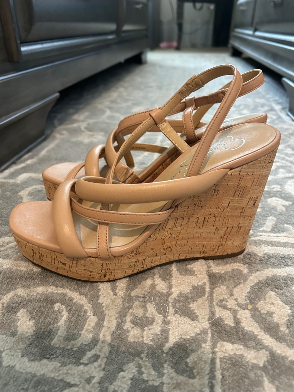 Jessica Simpson Nude/Tan Strappy Cork Wedge Sandals - Picture 4 of 4